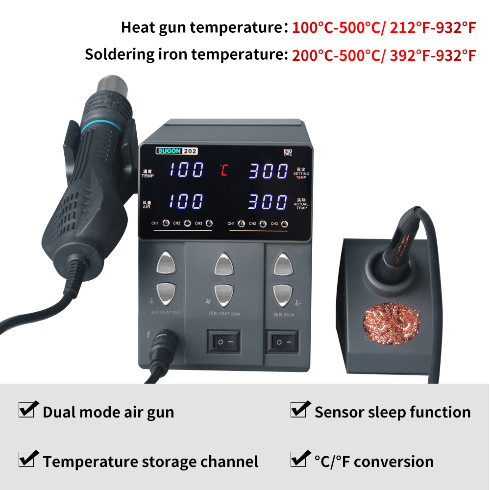 SUGON-202 760W 2 In 1 Soldeers - Smd Rework Station Hot Air Soldering 2 In 1 recensie en prijs